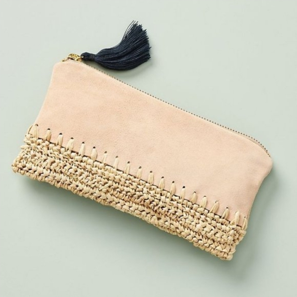 NWT Anthropologie raffia suede pouch - Picture 1 of 5